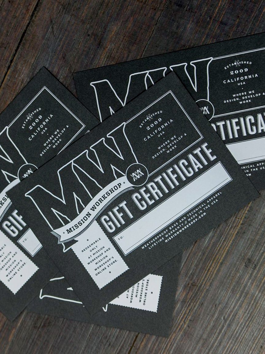 Digitaaliset lahjakortit Mission Workshop - Säänkestävät laukut ja tekniset vaatteet - San Francisco & Los Angeles - Rakennettu kestämään - ikuinen takuu